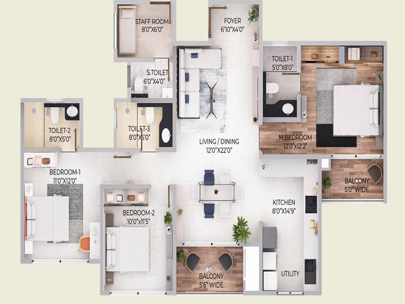 Featured Image of Purva Northern Lights 3 BHK 1728 Sq Ft Floor Plan