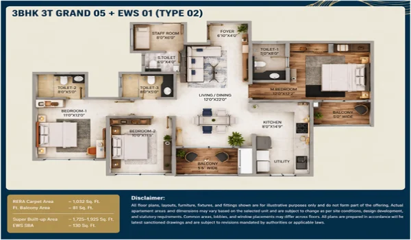 Featured Image of Purva Northern Lights 3 Bhk 3t Grand 05 Ews Best Floor Plan For Large Families