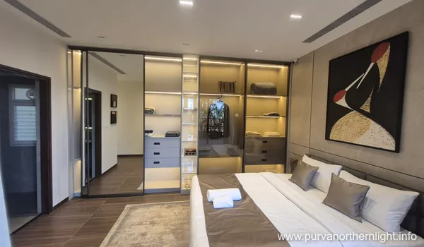 Detailed view of high-end closet storage and cabinetry finishes in a Purva Northern Lights 3 BHK apartment.