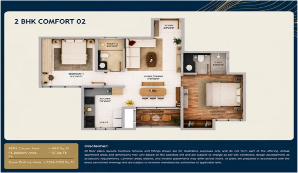 Featured Image of Room Sizes Purva Northern Lights 2 Bhk Comfort O2 Floor Plan