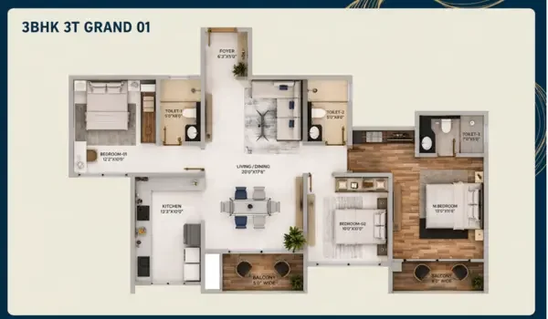 Featured Image of Technical Layout Purva Northern Lights 3 Bhk 3t Grand 01 Dimensions