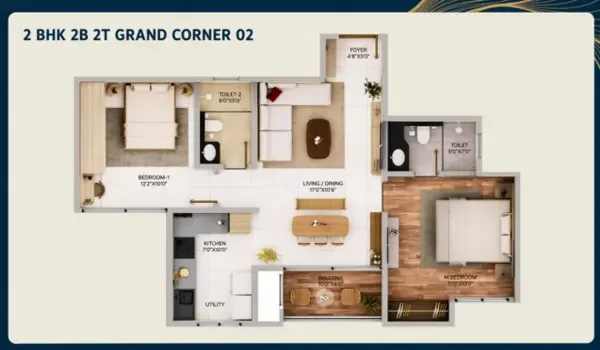 Featured Image of Technical Tour The Purva Northern Lights 2 Bhk 2b 2t Grand Corner 02 Layout