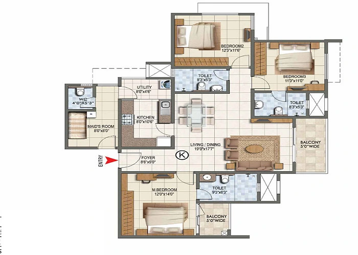 Featured Image of Purva Northern Lights 3 BHK Apartment Floor Plan